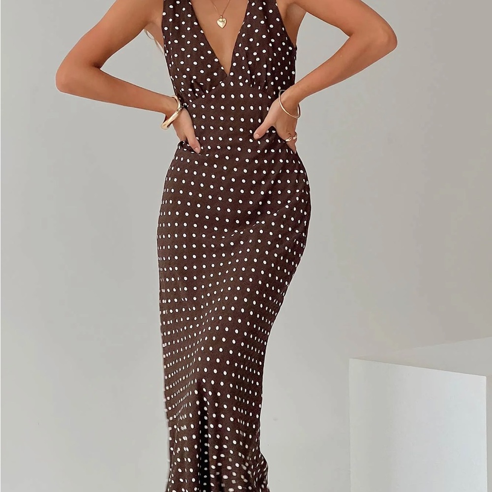 Princess Polly Brown Polka Dot Backless Maxi Dress